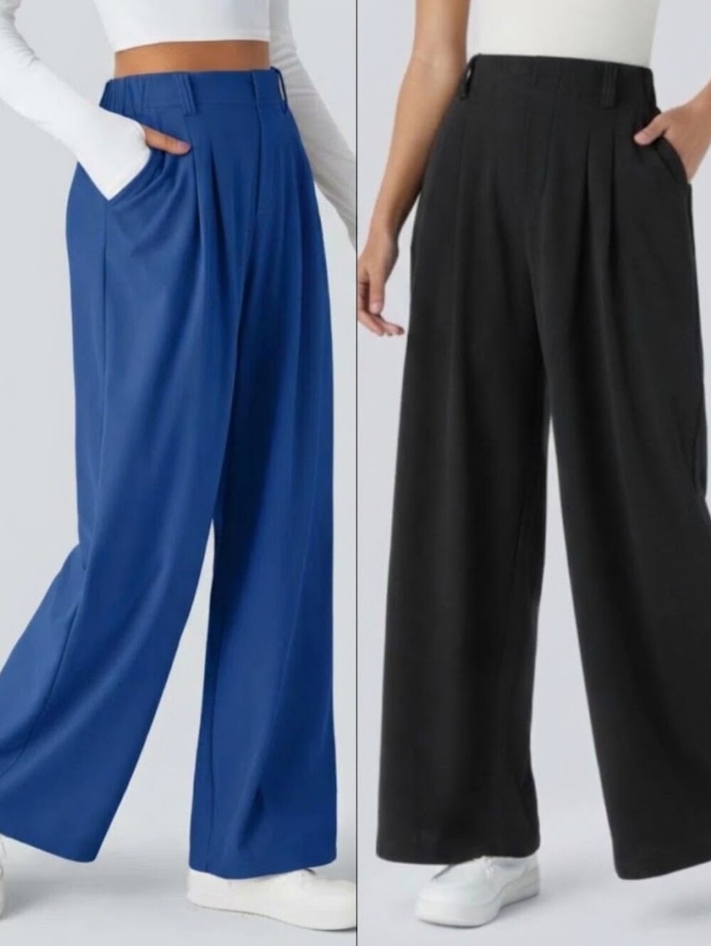NWT 2-HALARA Flex High Waisted Pocket Wide Leg Waffle Work Pants Large Petite
